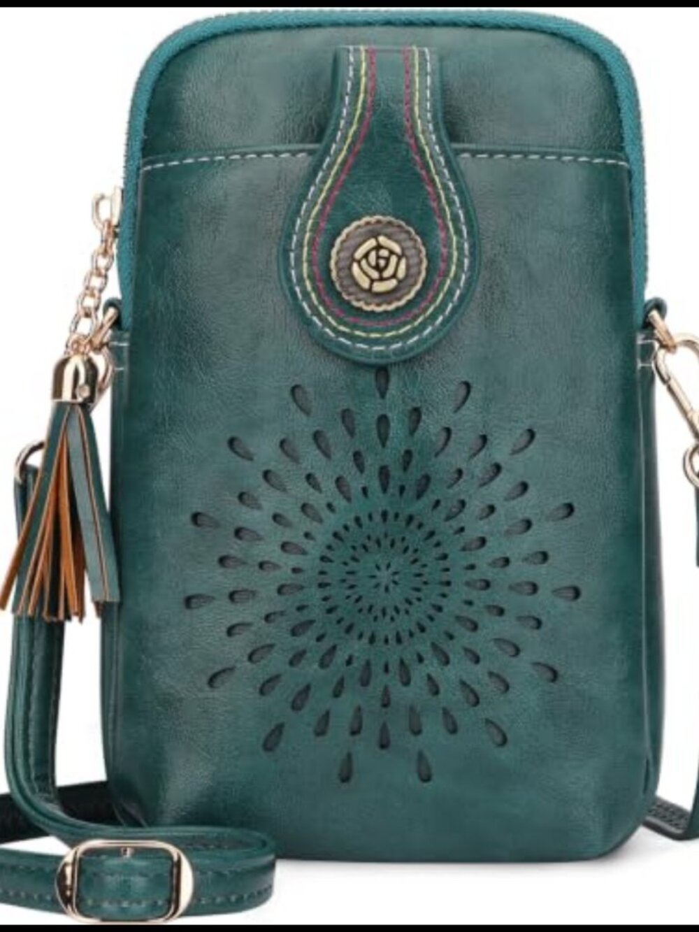 Small Vegan Leather Crossbody Phone Purse with Tassels